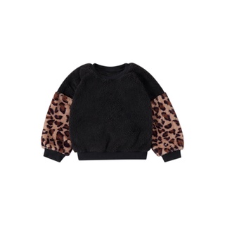 Demq-suéter de felpa para bebé niña, estampado de leopardo versión suelta gruesa cálida clásica cuello redondo primavera y otoño ropa