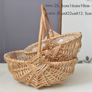 Cesta de flores cesta de la compra de ratán tejida cesta hecha a mano estilo Pastoral portátil tejida cesta