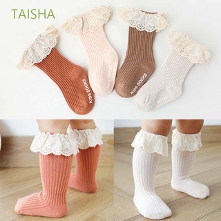 taisha 0-3 años de edad calcetines de bebé colorido encaje calcetines de algodón lindo niños suaves niños niños niña rodilla alta/multicolor