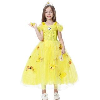 Cenicienta princesa vestido disfraz de manga corta vestido amarillo