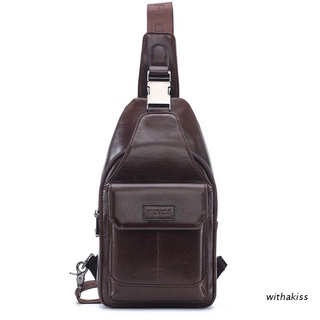 withakiss Men's Chest Bag PU Leather Sling Shoulder Crossbody Bag for Travel Hiking