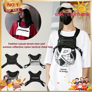 (Sma) Moda calle bolsos de hombro mujeres hombres Nylon chaleco Hip Hop pecho bolsa