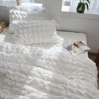 Cama de algodón lavada con nubes de soplo de aire de hada blanca pura, sábanas de algodón puro, ropa de cama blanca simple de cuatro piezas, verano