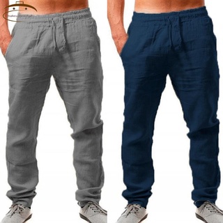 Men Cotton and Linen Trousers Loose Pants Casual Gray M