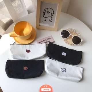 peonyflower bolsa de viaje estuche de tela pluma caja lindo bordado oso gato escuela oficina papelería suministros creativo lona corea bolsa de cosméticos