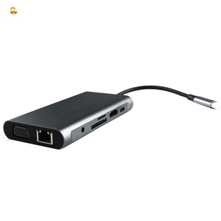 Hub USB C 10 en 1 Thunderbolt 3 tipo C adaptador Dock 3 USB 3.0 puerto 4K HDMI 1080P VGA RJ45 Gigabit Ethernet para Macbook Pro