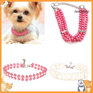 Collar corto de perlas de imitación de tres hileras de dulce de moda para cachorro Yorkie de perro mascota de tres hileras