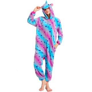 Baju Tidur pijamas ropa de dormir de las mujeres de dibujos animados púrpura estrella unicornio Animal mono de manga larga ropa de dormir Unisex suelto mono