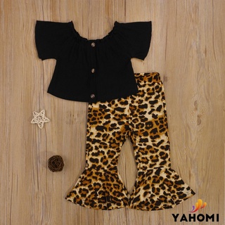 Yaho Baby manga corta + pantalones acampanados estampado de leopardo, decoración de volantes versión ajustada ropa de verano
