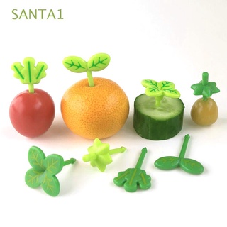 santa1 hojas tenedor de frutas almuerzo fruta palillo de dientes pastel picks para niños mini sushi accesorios pastel suministros ensalada decoración palo de plástico