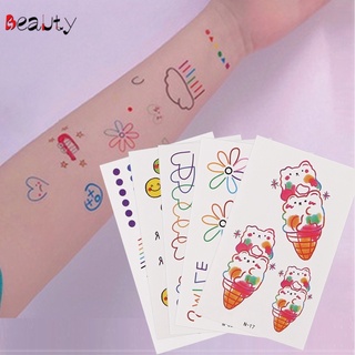 3Pcs Hyuna Style Colorful Smiley Face Tattoo Stickers Ins Wind Cute Girl Simple Line Waterproof Body Decoration Accessories