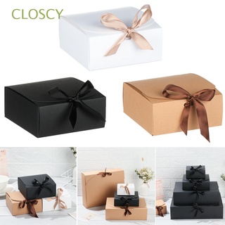 CLOSCY 5pcs Multi Size Cardboard Package Wedding Event Gift Wrapping Square Kraft Paper Box Cloth T-Shirt Scarf Pack Jewelry DIY Craft Boxes with Ribbons Party Supplies Candy Storage/Multicolor