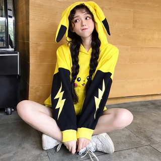 Pokémon mujeres Pikachu Cosplay sudadera con capucha de dibujos animados lindo ropa de abrigo suelta Casual de gran tamaño abrigo de manga larga moda Tops