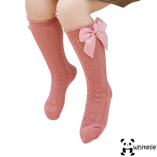 We-Toddlers transpirable hasta la rodilla medias, niñas pequeñas verano dulce estilo arco decoración hueco malla medias de longitud calcetines (5)