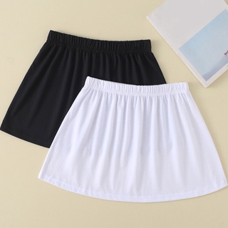 R-R coreano mujeres capas falda decorativa Color sólido negro blanco una línea llamarada falso dobladillo elástico cintura desmontable delantal (3)