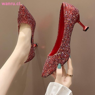 zapatos de boda mujer cristal zapatos 2021 verano y otoño nuevo chino brillante rojo dama de honor zapatos de novia dama de honor boda zapatos de tacón alto
