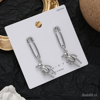 S925Aguja de plata personalizada estilo frío Metal oso Pin pendientes coreanos elegantes y lindos pendientes femeninos mujeresD101