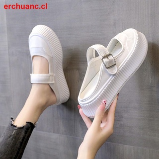 2021 Nuevos Zapatos De Lona Transpirables Trifle Suela Gruesa Sandalias Aumentadas Blancos Baotou Media Zapatillas Mujeres s Ropa De Verano