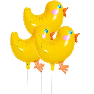 3 globos de papel de aluminio de dibujos animados encantadores de pollos patrón de Mylar globos de helio decoraciones para fiesta de cumpleaños Fetival boda (amarillo)
