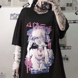 [COD&Ready stock] tshirt for women Gothic T-shirt Harajuku tops female print summer kpop anime fashion T-shirt Plus Size (8)