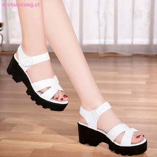 Thick-heeled sandals female 2021 summer new mother shoes mid-heel platform slope with platform platform high heels (2)