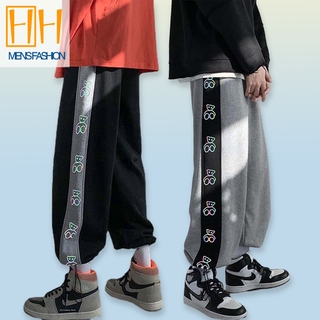 Popular pareja oso láser reflectante pantalones de chándal de los hombres de la moda Casual recta pierna Joggers pantalones