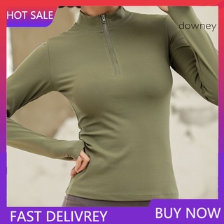 D&W * Women Long Sleeve Solid Color Half Zipper T-shirt Quick Dry Fitness Gym Blouse