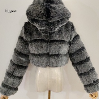 bigg mujeres moda invierno piel sintética recortada abrigo esponjoso cremallera con capucha caliente chaqueta corta
