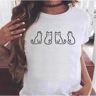 Mujer gato Animal manga corta Tops camisetas de dibujos animados verano impresión mujer camiseta