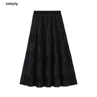 zatpiy mujer vintage largo terciopelo plisado falda otoño señoras cintura alta una línea falda cl (5)