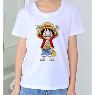Una pieza camiseta niños Kawaii Anime verano Top niños/niñas manga corta Casual camiseta de dibujos animados Luffy camiseta niños