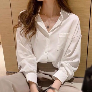 S-4XL Mujeres tops Coreanos De Manga Larga Blusa Blanca Suelta Retro Todo Combinado Camisas Casual Fondo crop top Para Niñas (1)
