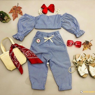Ephemeral-conjunto De ropa para niños a rayas con Mangas largas hombros descubiertos+pantalones De Cintura con cordón
