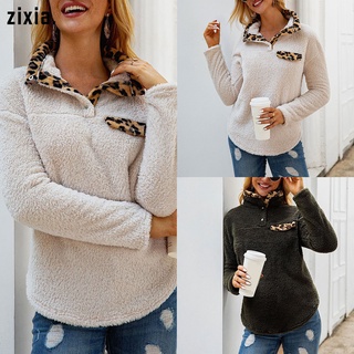 mujeres leopardo suéter botón cuello alto manga larga mujer suéter casual tops