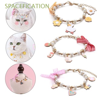 spacefication collares ajustables para gatos hebilla imitación perla collar colgantes para mascotas suministros breakaway cachorro gato accesorios gatito collar