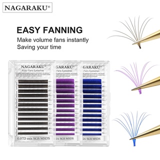 NAGARAKU Mix 7-15 Mm 12 Líneas Púrpura Azul Marrón Color Fácil Fanning Volumen Pestañas Auto Fans Bloom Extensión De