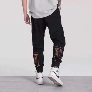 Embroidered Casual Pants Men's Loose Overalls with Ankle-length Harem Cropped Trousers (5)