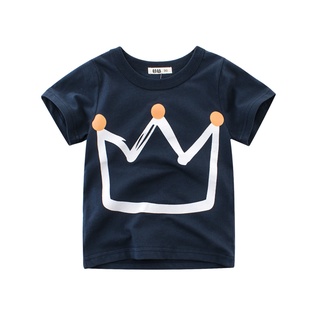 Gga-Baby Boys camiseta de manga corta con estampado de corona cuello redondo de algodón Pullover niños moda Casual Tops (2)