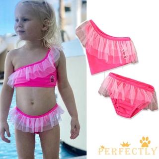 Pft7-Zz niño niñas Bikini conjuntos, de un solo hombro sin mangas Crop Tops + cintura elástica pantalones cortos traje de baño