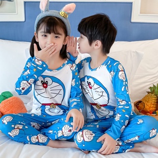 Ropa de dormir vestido Ayamas Simple de manga larga Pijamas de dibujos animados impreso O-cuello Pijamas absorbe la humedad Unisex para niños y niñas poliéster ropa de sueño