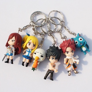 STEPHANI 6 Pcs/set Fairy Tail Keychain Japanese Anime Key Ring Animation Peripheral Gray Figurine Model Erza Scultures Gifts Lucy Keychain (9)