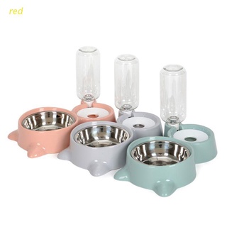 rojo cachorro gato perro comer tazón con botella de agua dispensador de agua alimentador automático doble cuencos recipiente de alimentos para mascotas