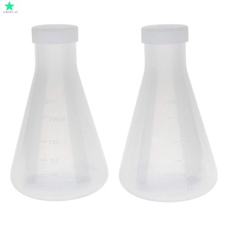 laboratorio graduado plástico cónico erlenmeyer frasco, medible, suave pared gruesa, dos botellas de 250 ml