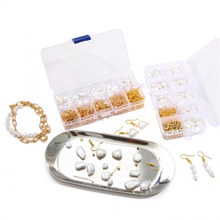 CHARMS 10 rejillas abs perlas kit de perlas caja de cuentas de oro cadena encantos elástico para collar pendientes pulsera diy joyería vestido accesorios (6)