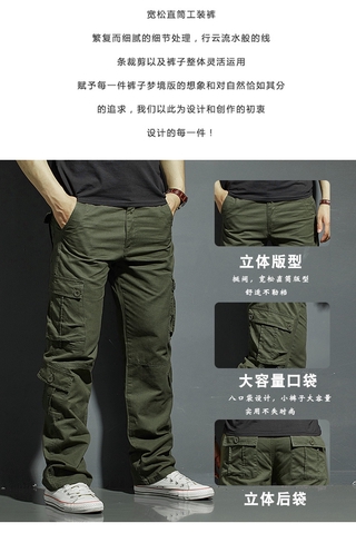 listo stock pantalones de carga de los hombres más el tamaño de pantalón de carga multi-bolsillo militar largo slacker pantalones de trabajo pantalones resistentes al desgaste casual suelto pantalones rectos (7)