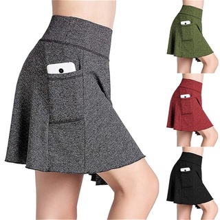 Women Fashion Summer Cationic Sports Yoga High Waist Slim Skirt Slim Short Dress with Pocket