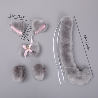 dreamingby.cl 5 Pieces Plush Animal Cosplay Set Cat Ears Tie Tail Bangle Fashion Lolita Gothic Cosplay Accessory Photo Taking Kit (2)