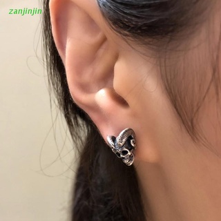 ZJJ Goat Horn Skull Stud Earrings Gothic Earrings Hypoallergenic Earrings Skull Gift
