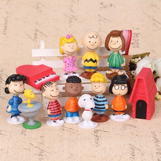 12 piezas Snoopy Cake Toppers Peanuts dibujos animados Charlie Brown Lucy Franklin y amigos Beagle Woodstock Girl Kid TOY