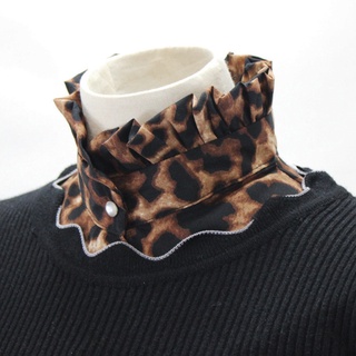THIS Ladies Women Vintage Leoaprd Printed Chiffon Half-Shirt Blouse Sweater Decorative Detachable Fake Ruffles Stand Collar